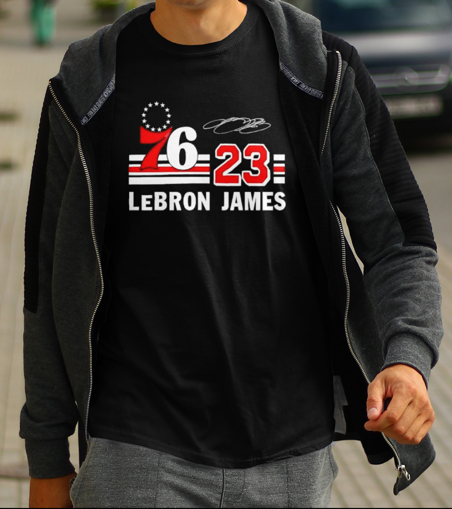 Philadelphia 76 23 Lebron James Red White Stripes Distressed T-Shirt