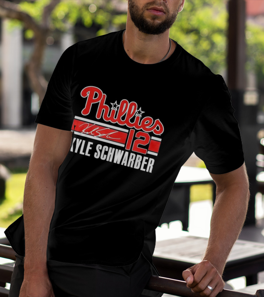 Phillies Kyle Schwarber 12 Red Script Stars Philadelphia MLB Distressed T-Shirt