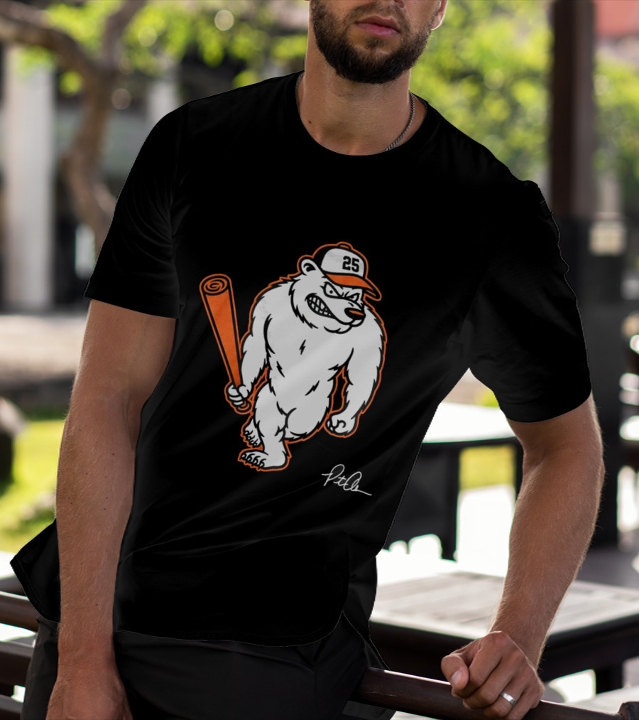 Polar Bear Pete Baseball Bear With Orange Bat And Cap Number 25 Art By Pete Alonso T-Shirt