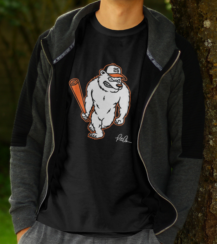 Polar Bear Pete Baseball Bear With Orange Bat And Cap Number 25 Art By Pete Alonso T-Shirt