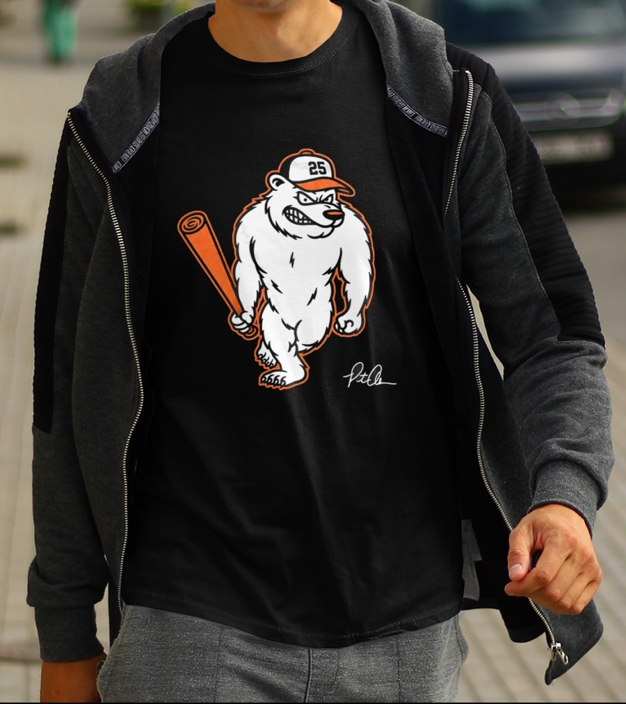 Polar Bear Pete Baseball Bear With Orange Bat And Cap Number 25 Art By Pete Alonso T-Shirt