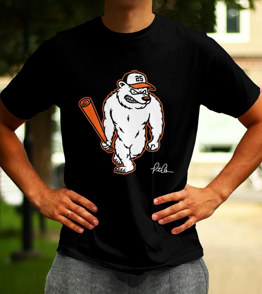 Polar Bear Pete Baseball Bear With Orange Bat And Cap Number 25 Art By Pete Alonso T-Shirt
