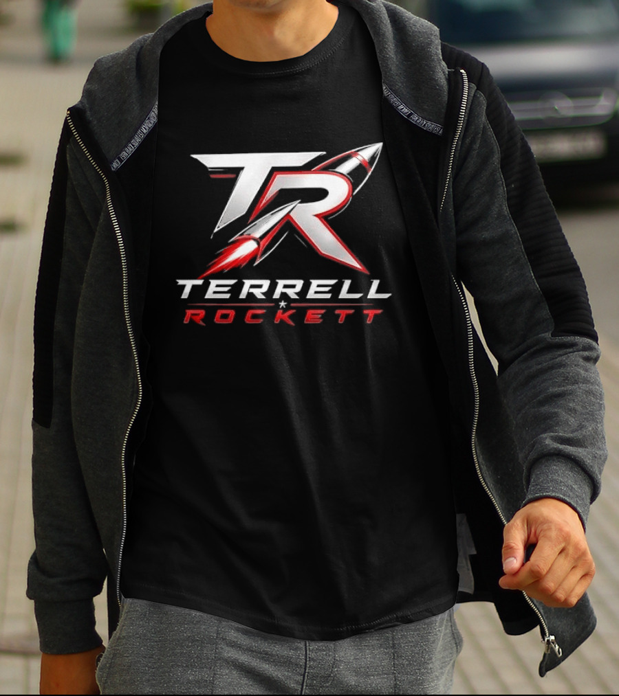 Terrell Rockett Silver Metallic Monogram TR Rocket Terrell Rockett T-Shirt