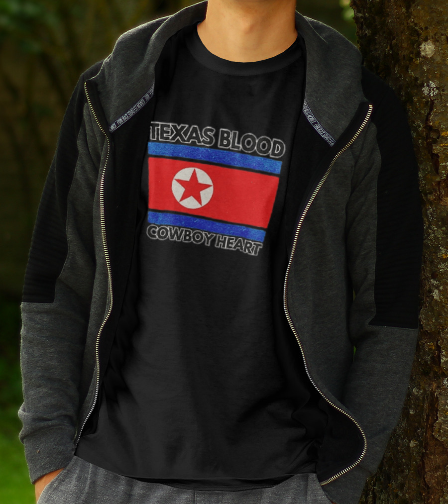 Texas Blood Cowboy Heart North Korean Flag Star T-Shirt