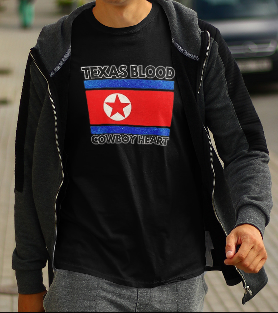 Texas Blood Cowboy Heart North Korean Flag Star T-Shirt