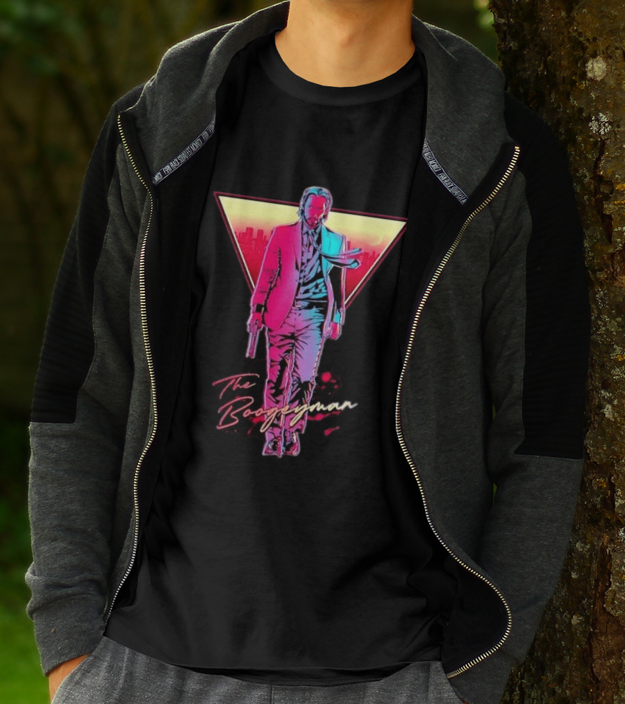 The Boogeyman John Wick Neon Triangle Sunset Walking Gun T-Shirt