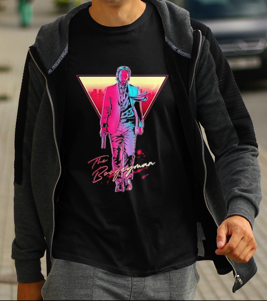 The Boogeyman John Wick Neon Triangle Sunset Walking Gun T-Shirt