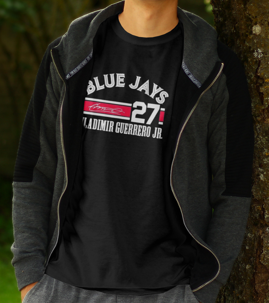 Blue Jays Vladimir Guerrero Jr 27 Red Stripe Signature Distressed T-Shirt