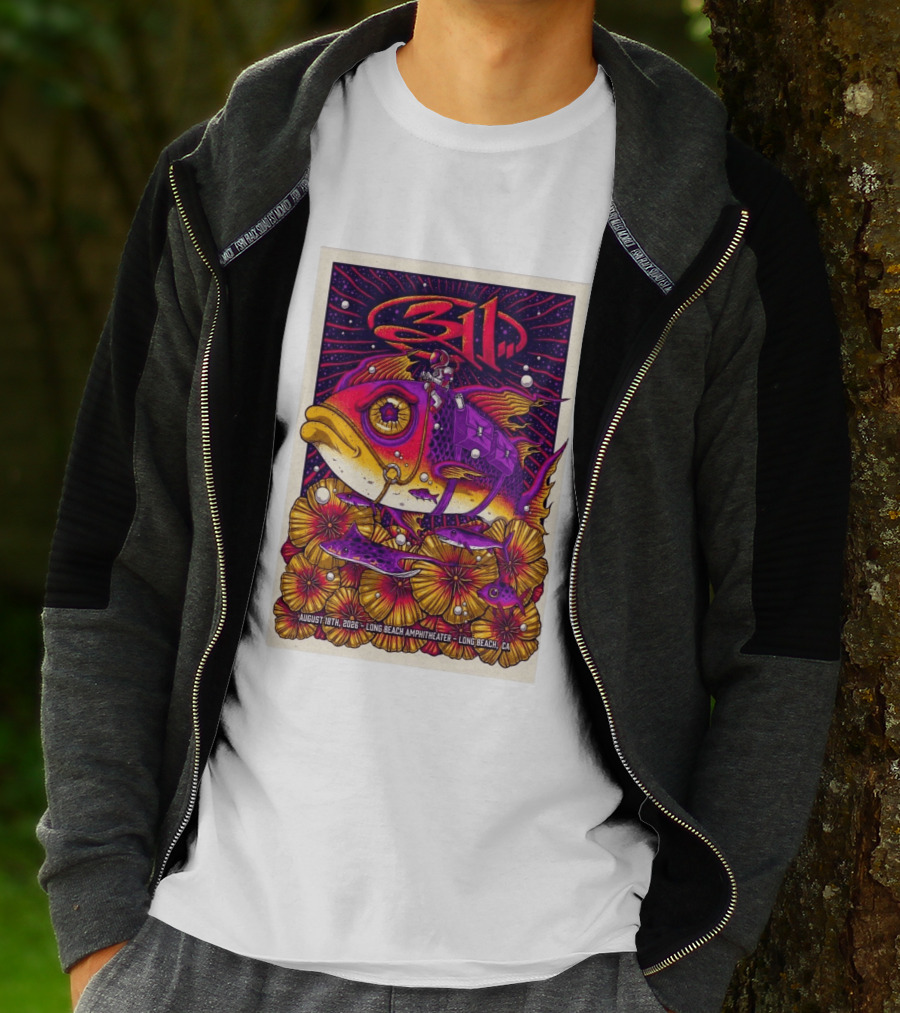 311 August 18 2026 Long Beach Amphitheater CA Psychedelic Fish And Astronaut T-Shirt