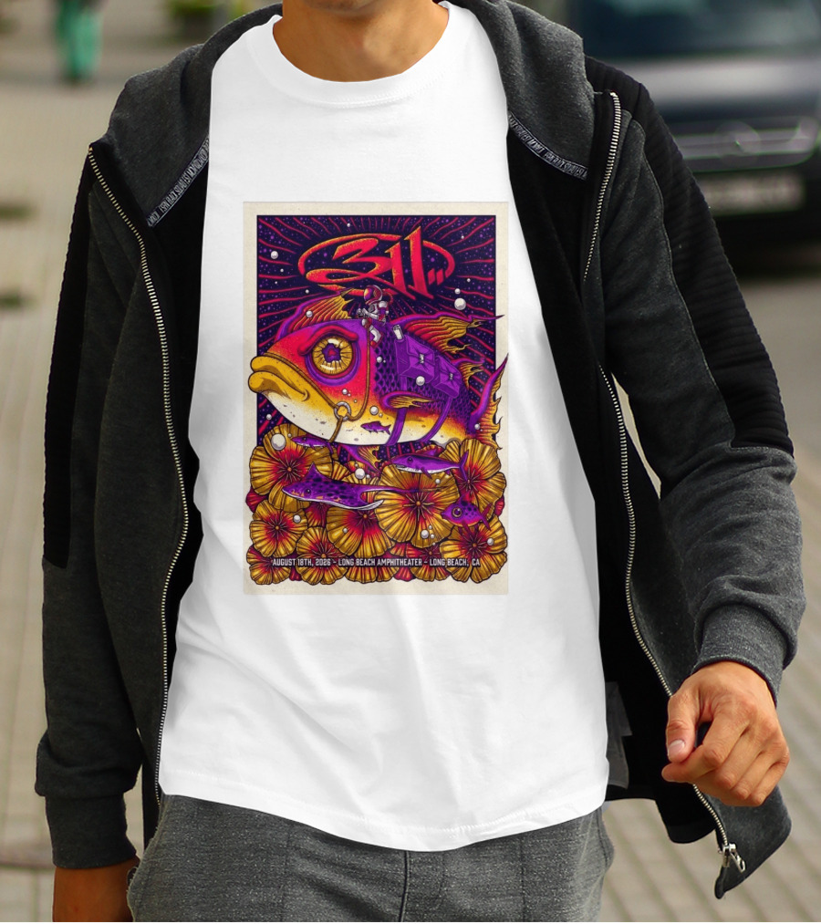 311 August 18 2026 Long Beach Amphitheater CA Psychedelic Fish And Astronaut T-Shirt