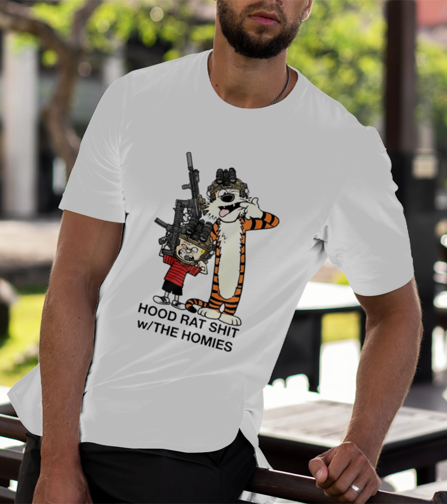 Calvin And Hobbes Hood Rat Shit W The Homies Rifle Helmets T-Shirt