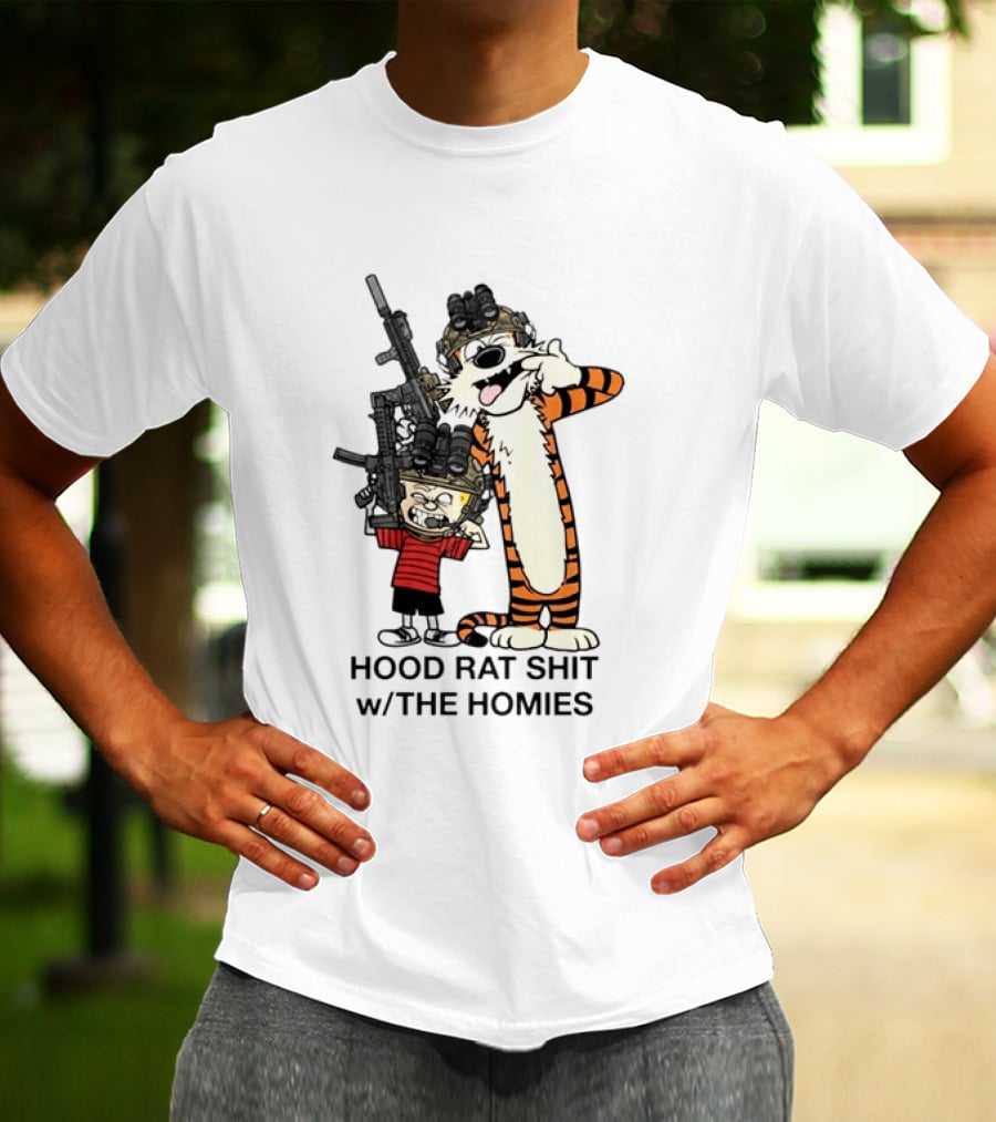 Calvin And Hobbes Hood Rat Shit W The Homies Rifle Helmets T-Shirt