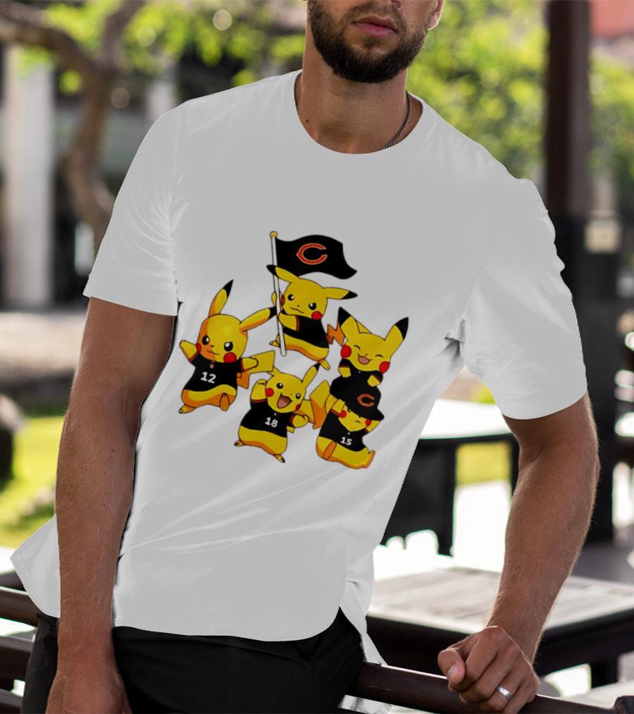 Chicago Bears Pikachu Fan Squad With Flag And Jerseys T-Shirt