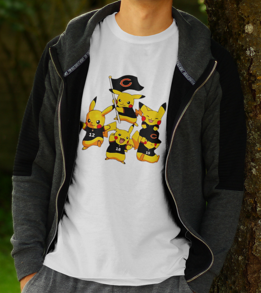 Chicago Bears Pikachu Fan Squad With Flag And Jerseys T-Shirt