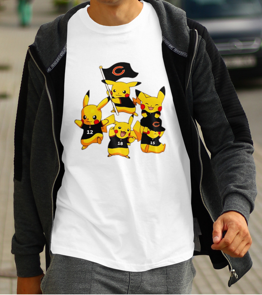 Chicago Bears Pikachu Fan Squad With Flag And Jerseys T-Shirt