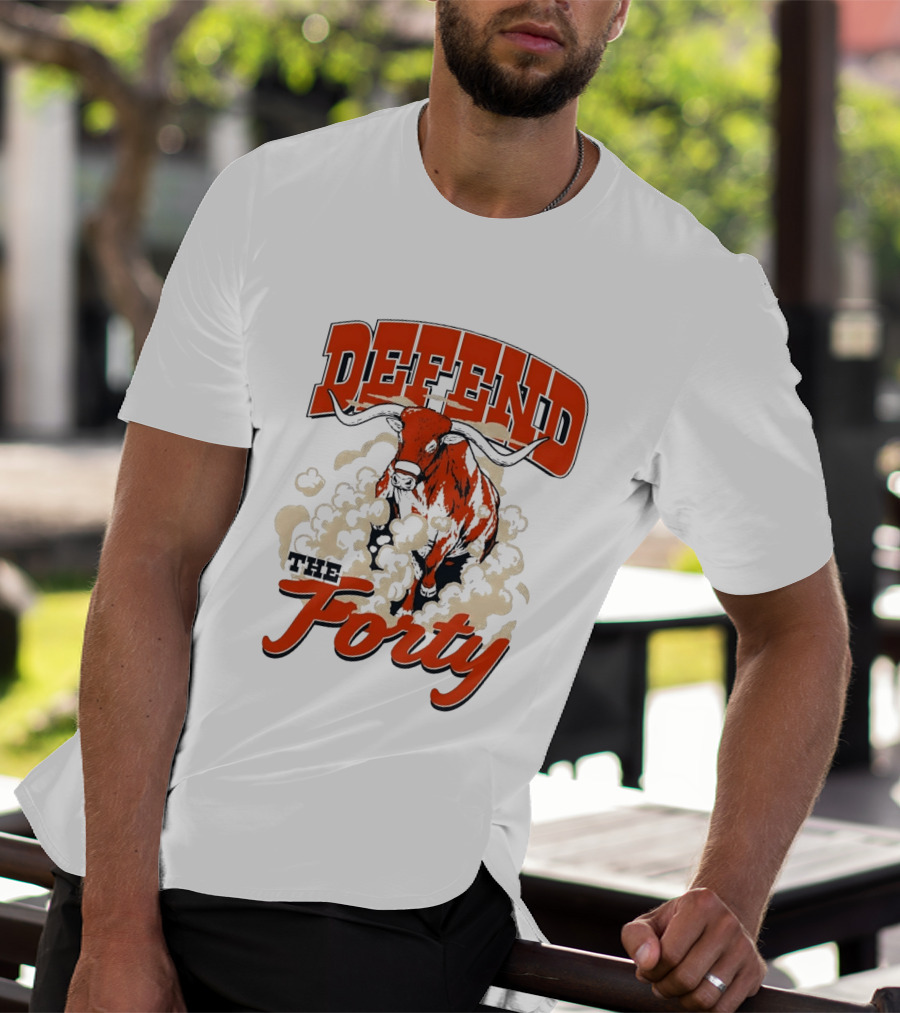 Defend The Forty Longhorn Bull Dust Clouds Halftone T-Shirt