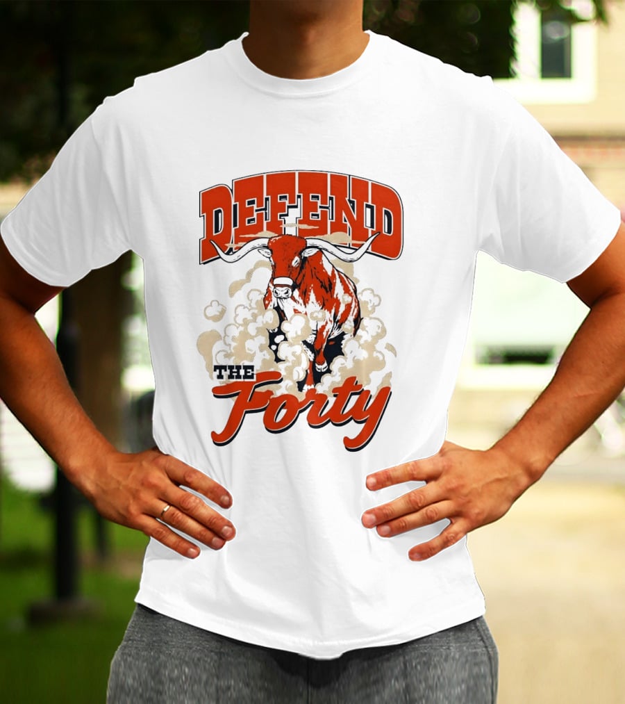 Defend The Forty Longhorn Bull Dust Clouds Halftone T-Shirt
