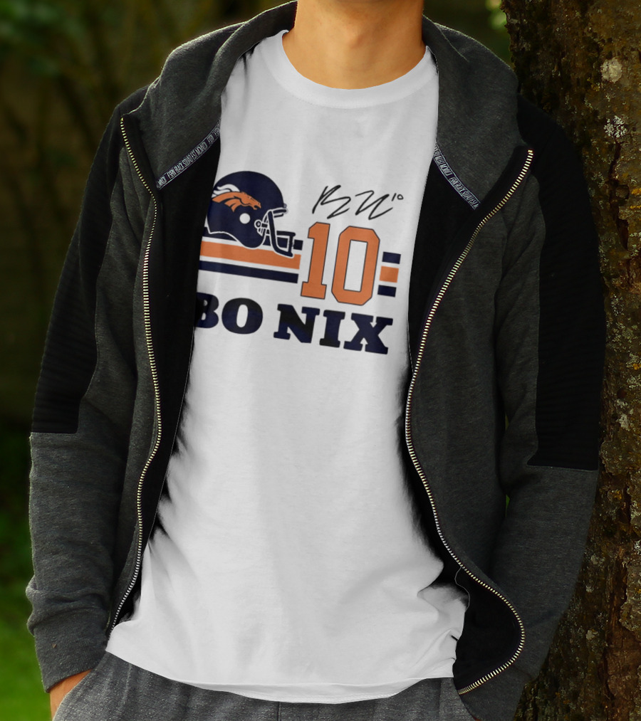 Denver Broncos Bo Nix 10 Football Helmet Horizontal Stripes T-Shirt
