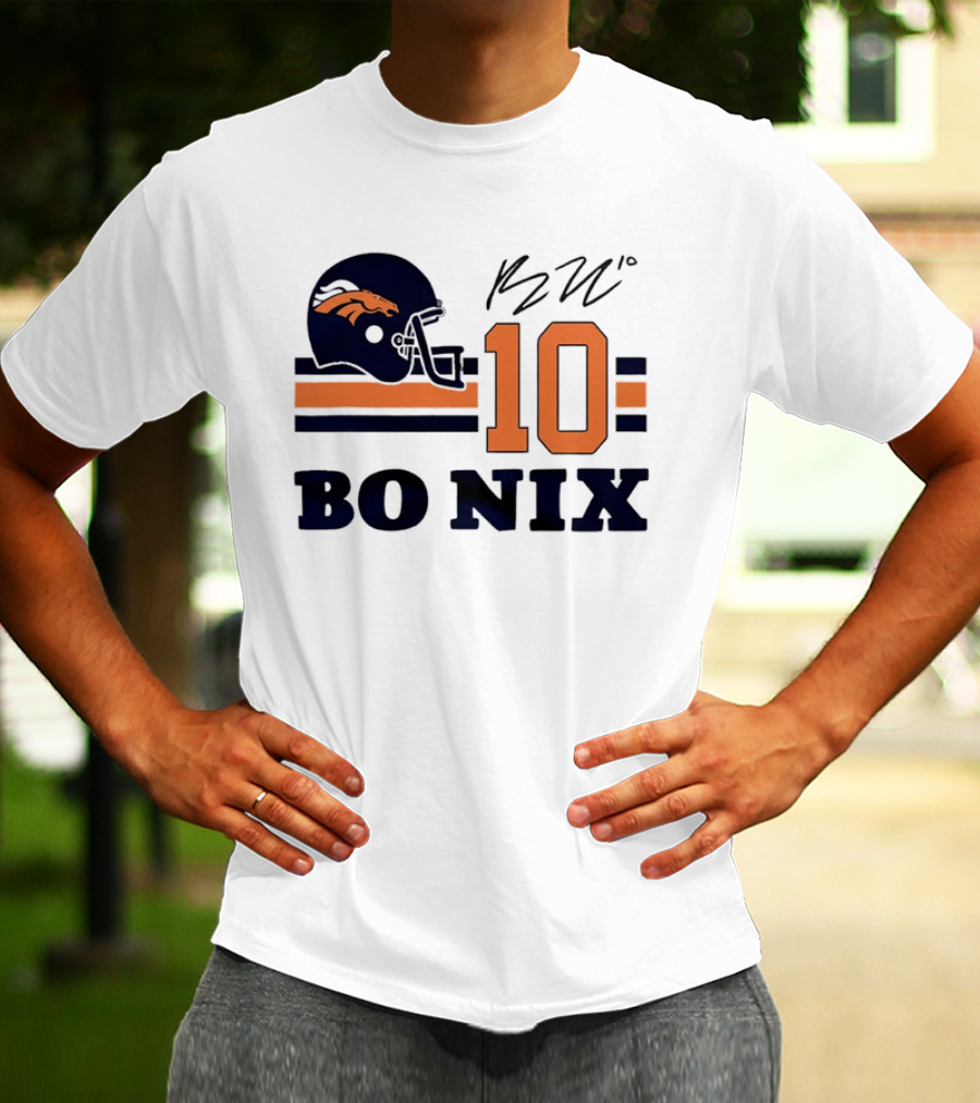 Denver Broncos Bo Nix 10 Football Helmet Horizontal Stripes T-Shirt
