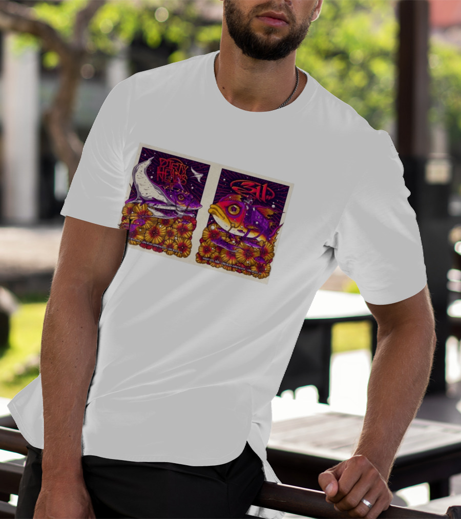 Dirty Heads 311 August 18 2026 Long Beach Amphitheater California Concert Art Colorful Fish Flowers T-Shirt