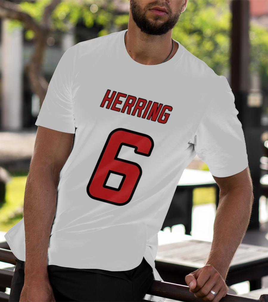 Herring 6 Red Jersey Name Number Bold Athletic Font T-Shirt