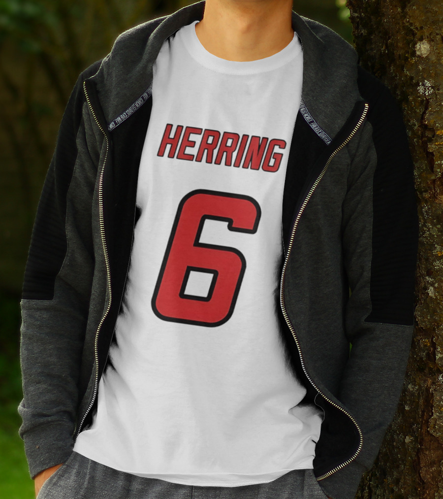 Herring 6 Red Jersey Name Number Bold Athletic Font T-Shirt