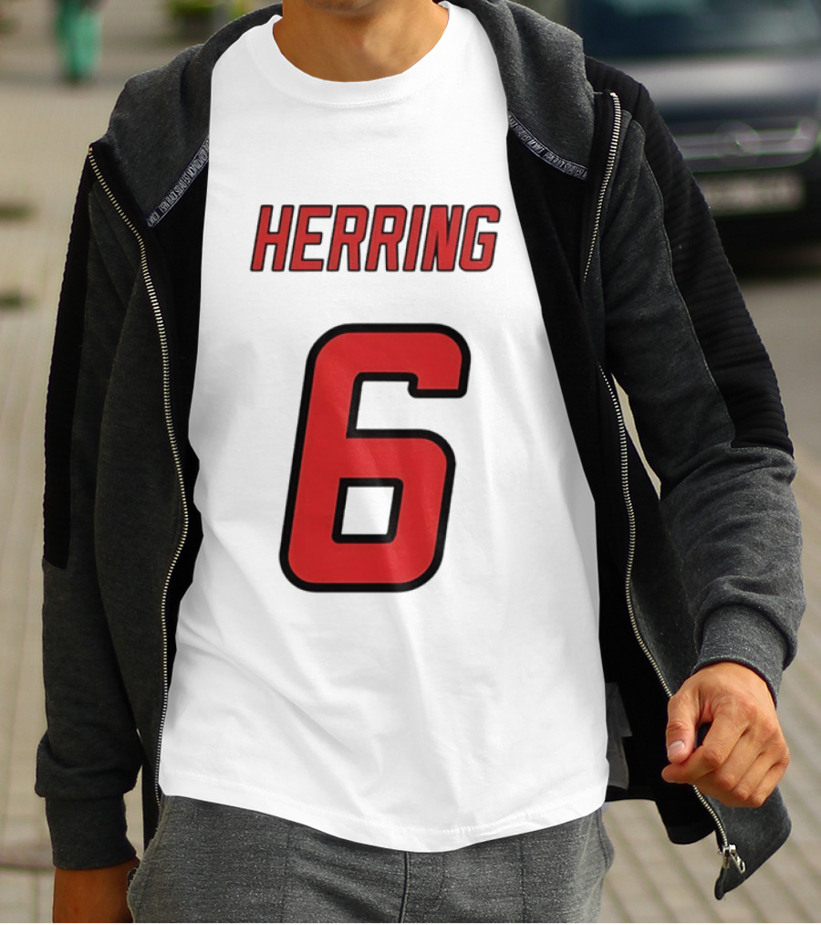 Herring 6 Red Jersey Name Number Bold Athletic Font T-Shirt