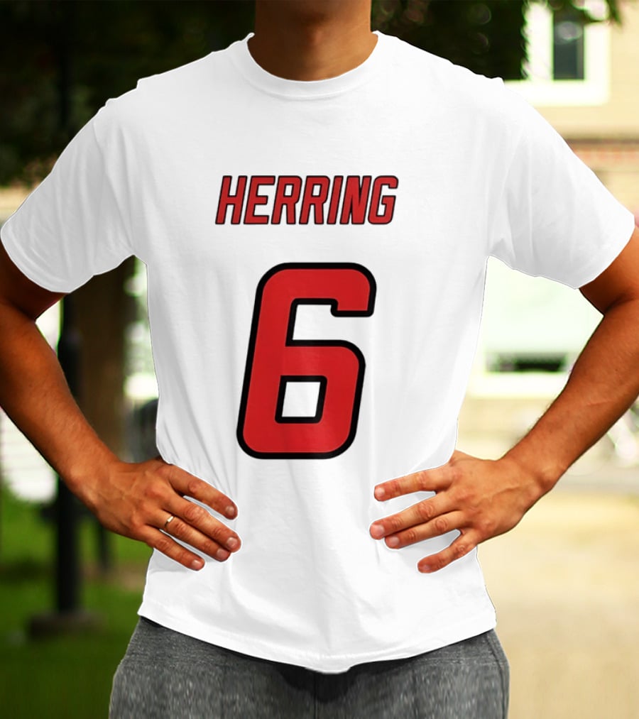 Herring 6 Red Jersey Name Number Bold Athletic Font T-Shirt
