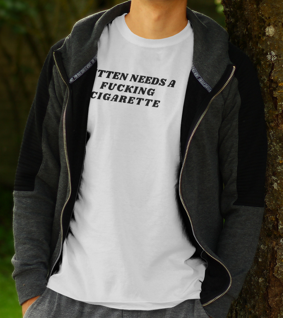Kitten Needs A Fucking Cigarette Black Italic T-Shirt