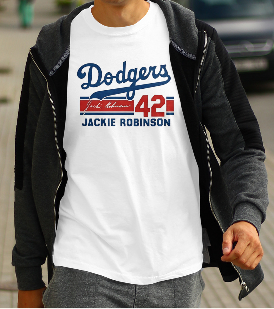 Dodgers Jackie Robinson 42 Stripes T-Shirt