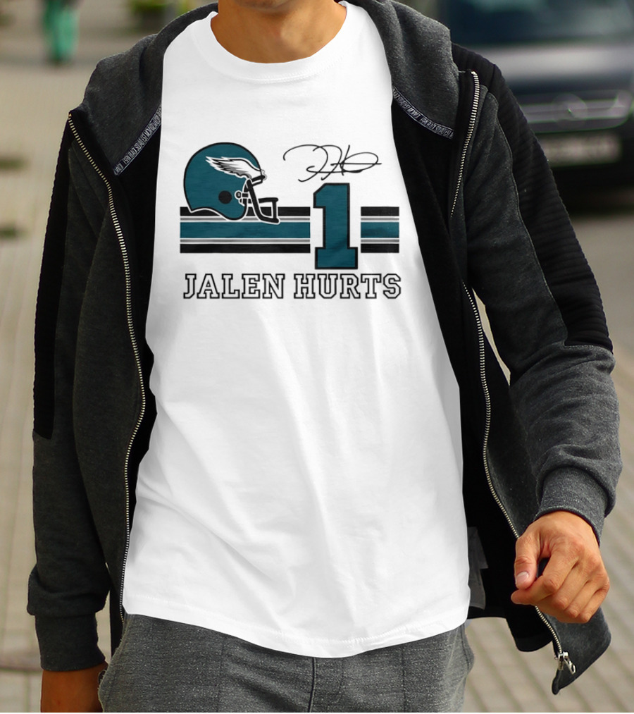 Philadelphia Eagles Jalen Hurts Helmet Number 1 Signature T-Shirt