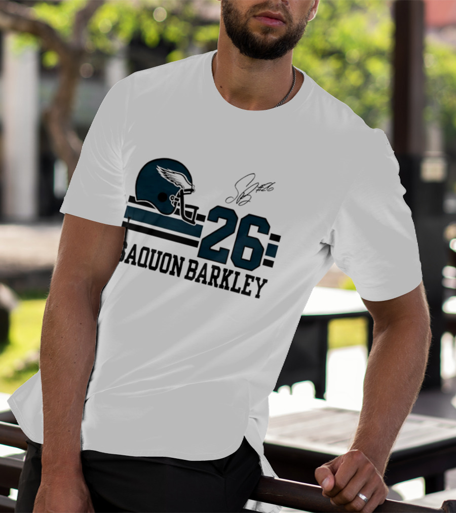 Philadelphia Eagles Saquon Barkley Helmet 26 Signature T-Shirt
