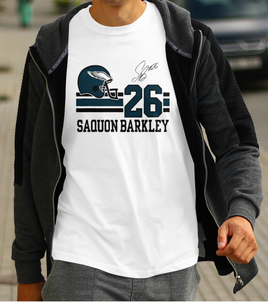 Philadelphia Eagles Saquon Barkley Helmet 26 Signature T-Shirt