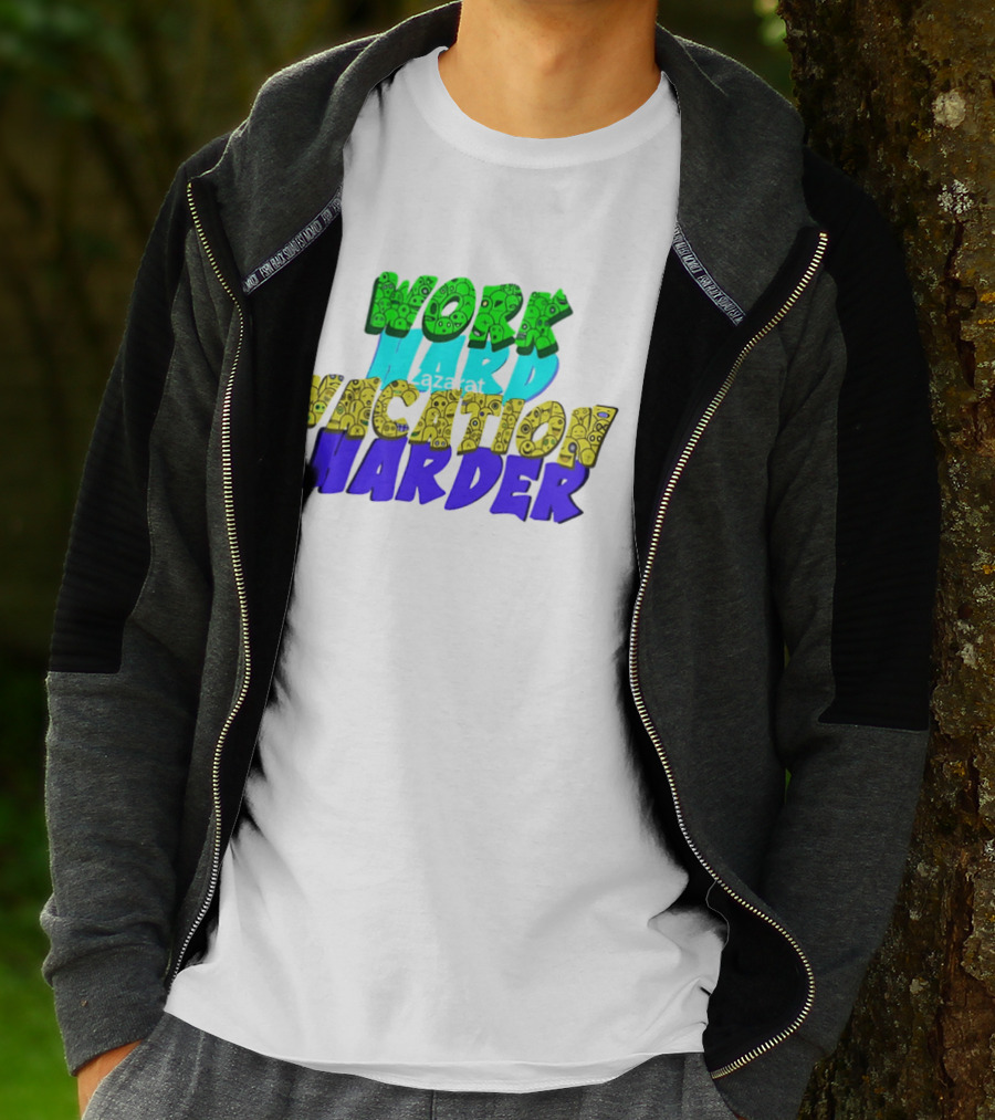 Work Hard Vacation Harder Emoji Patterned Colorful T-Shirt