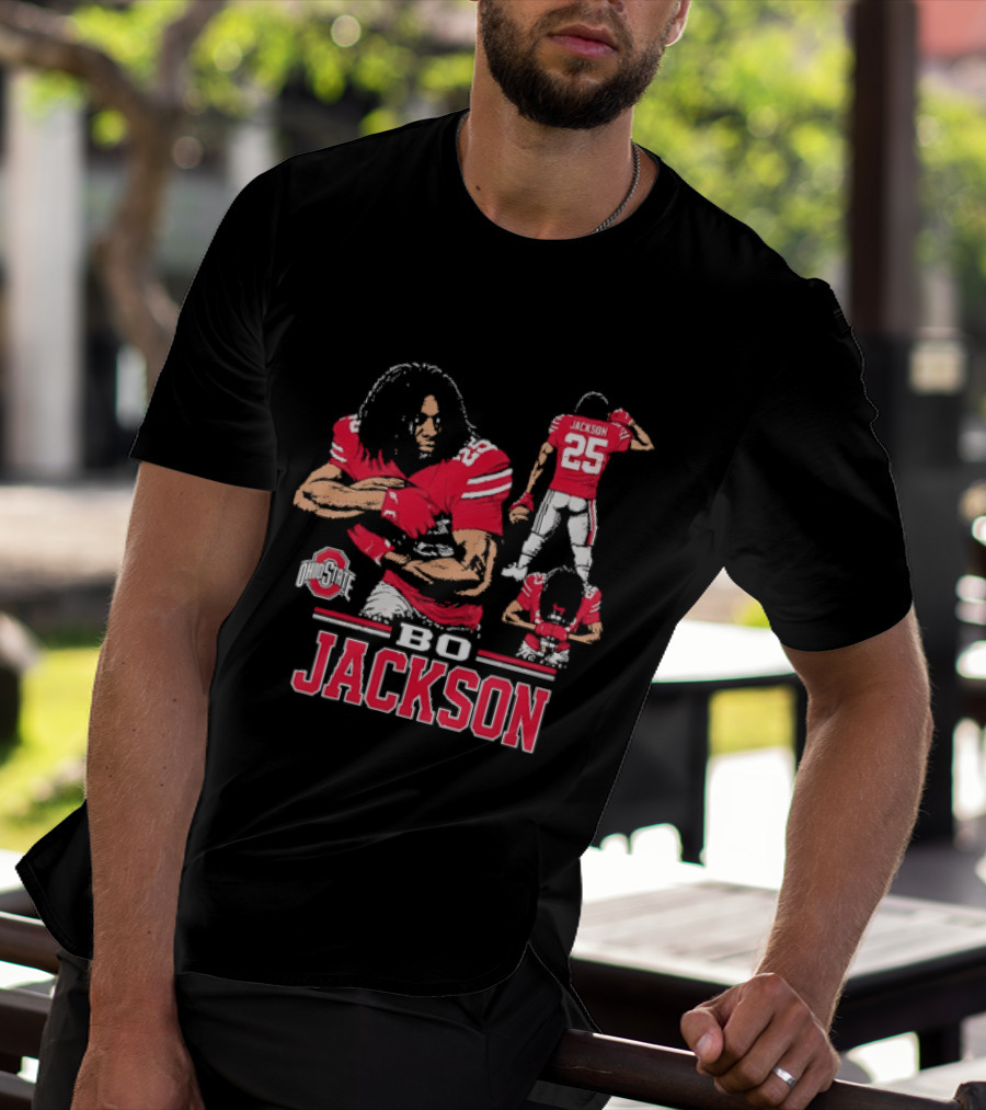 Bo Jackson Ohio State Buckeyes Number 25 Collage Red Jersey T-Shirt