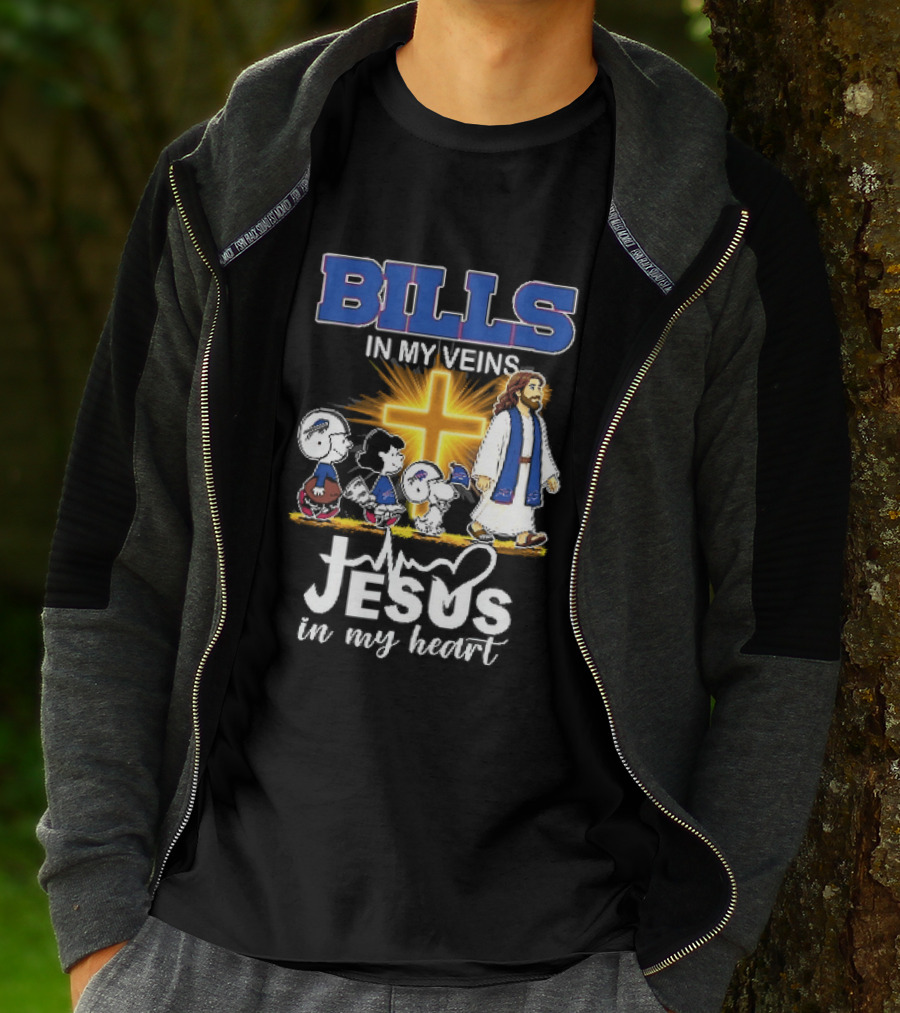 Bills In My Veins Jesus In My Heart Cartoon Characters Walking Cross T-Shirt