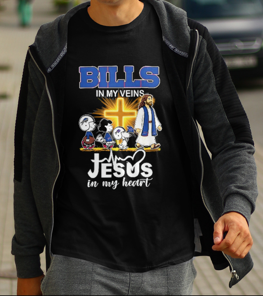Bills In My Veins Jesus In My Heart Cartoon Characters Walking Cross T-Shirt