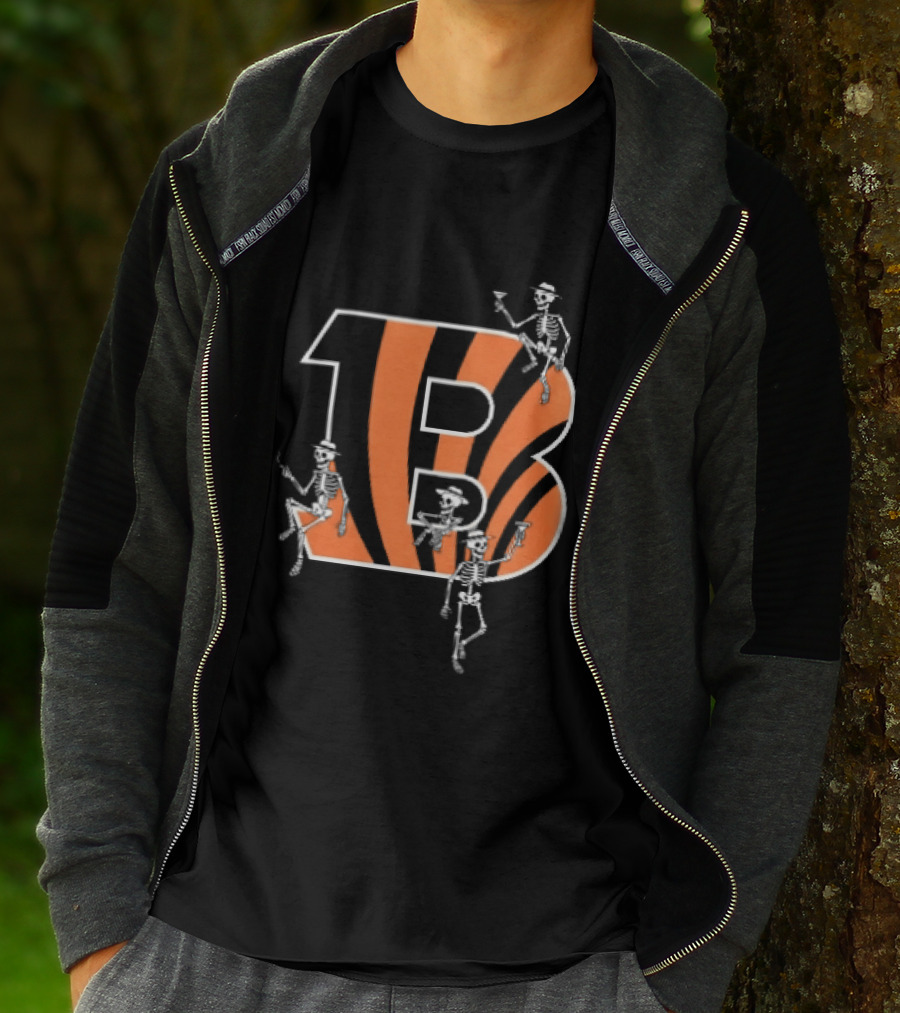 Cincinnati Bengals Party Skeletons Logo B With Stripes T-Shirt