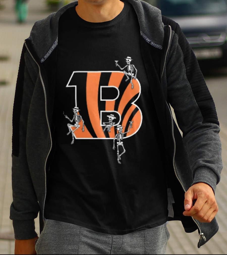 Cincinnati Bengals Party Skeletons Logo B With Stripes T-Shirt