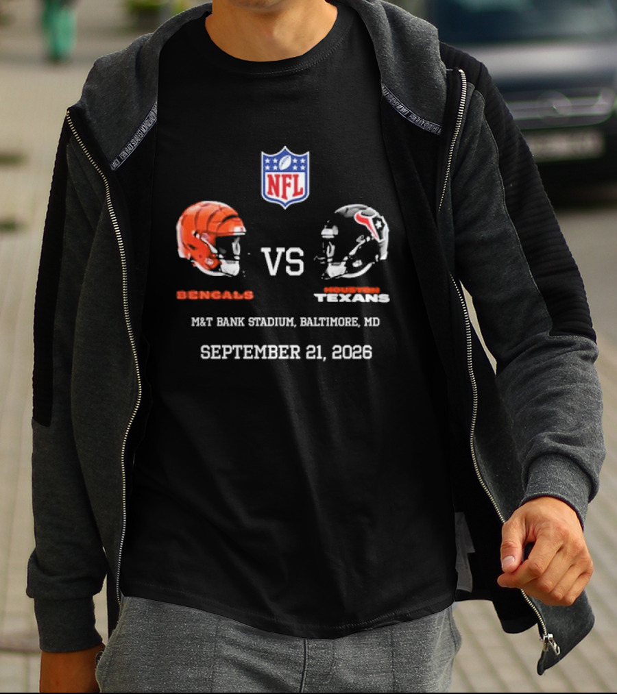 Bengals Vs Texans NFL Match At M&T Bank Stadium Baltimore MD September 21 2026 T-Shirt