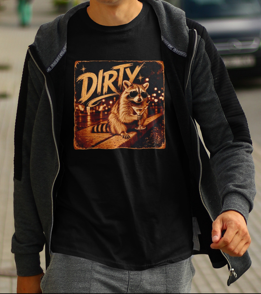DIRTY Raccoon With Martini And Sunglasses In Night Scene T-Shirt