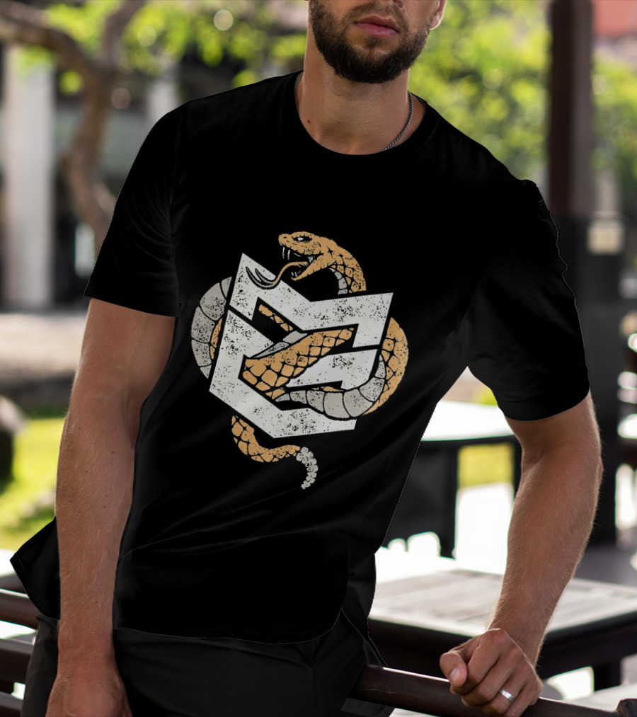 Distressed Rattlesnake Coiled Through Geometric T-Shirt