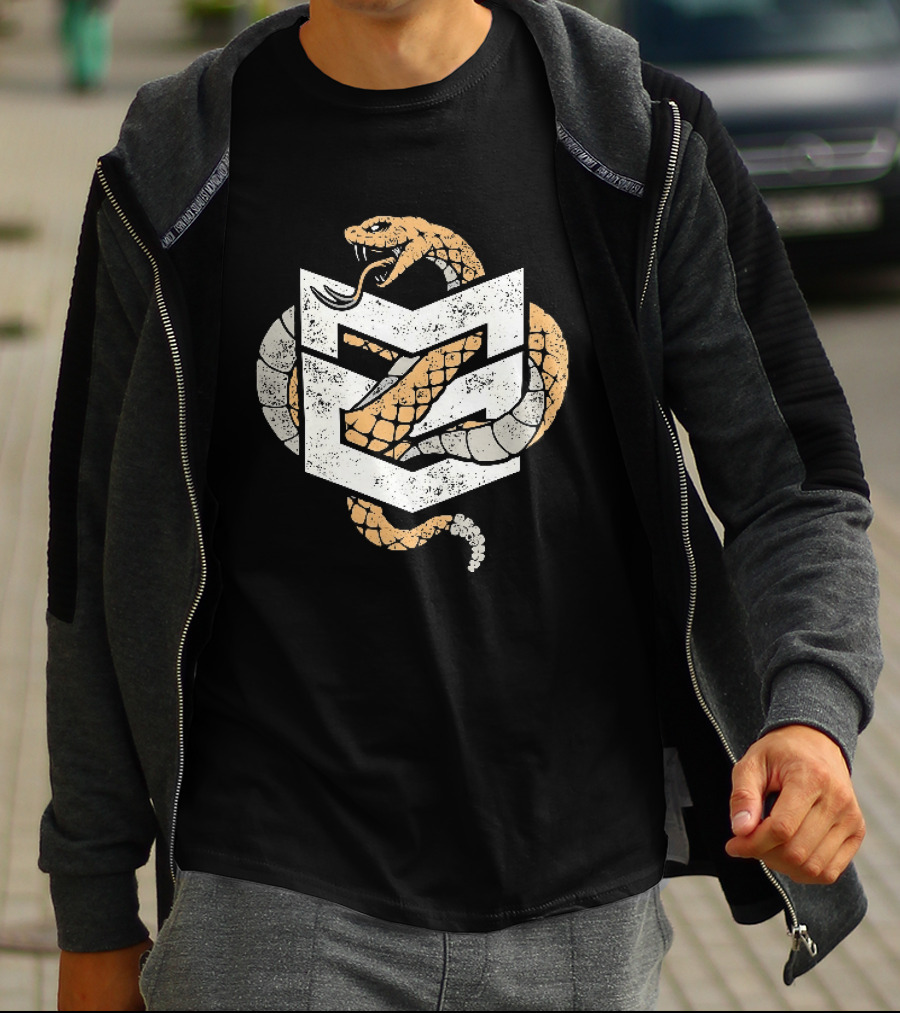 Distressed Rattlesnake Coiled Through Geometric T-Shirt