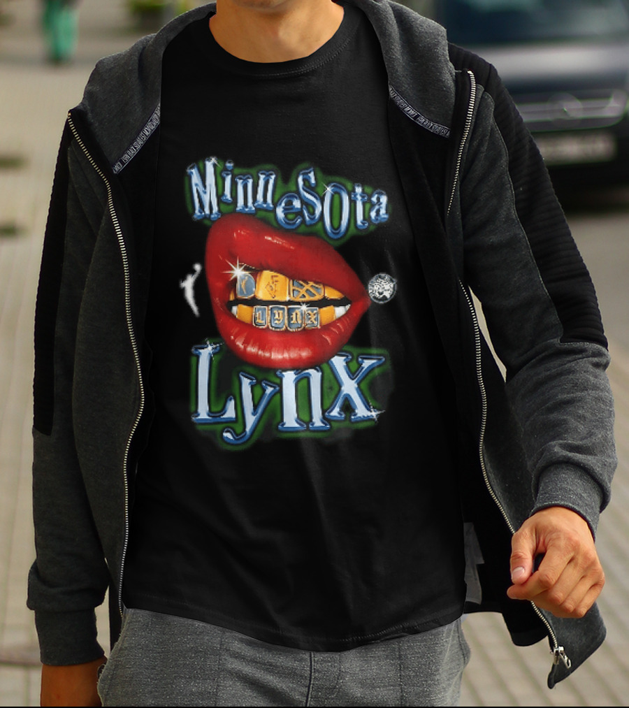 Minnesota Lynx Red Lips Gold Grillz Chrome Lettering WNBA T-Shirt
