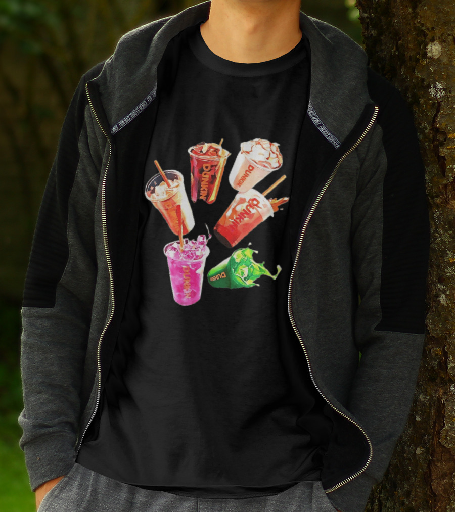 Dunkin Colorful Iced Coffee Beverages Splash With Straws T-Shirt