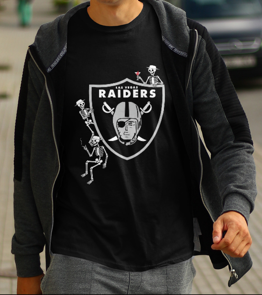 Las Vegas Raiders Skeletons Martini Cigarette Hats NFL T-Shirt