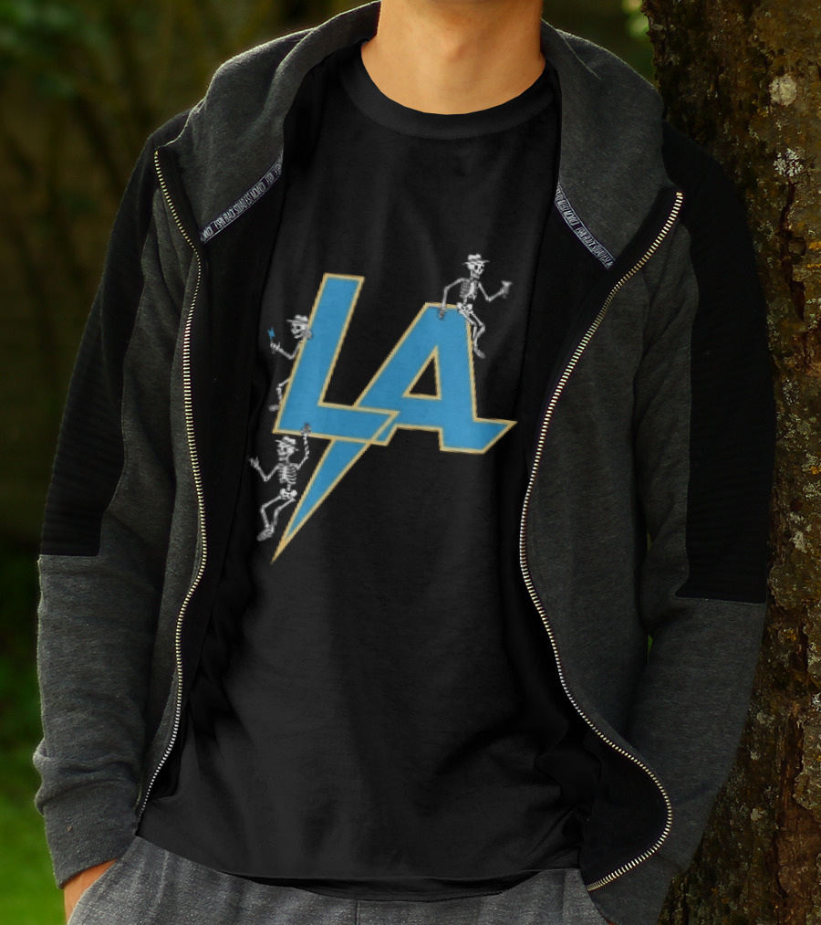 Los Angeles Chargers Skeletons On LA Lettering With Lightning Bolt T-Shirt
