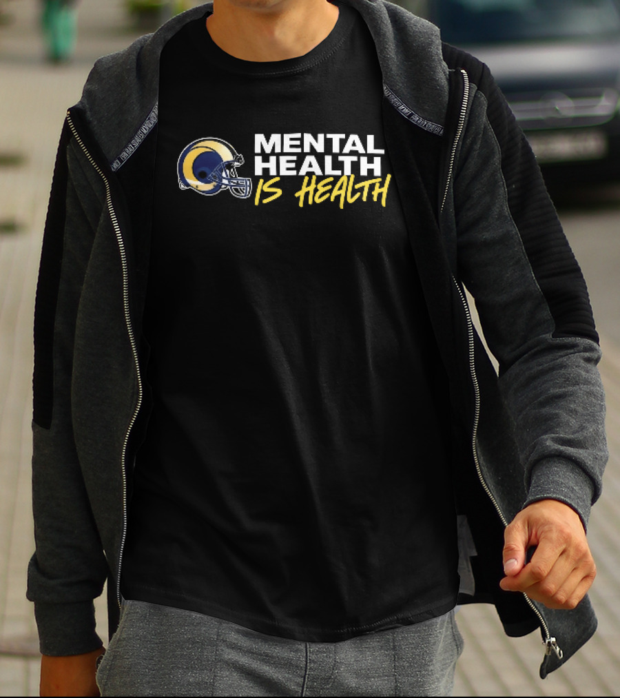 Los Angeles Rams Mental Health Is Health Gold Helmet Horn T-Shirt