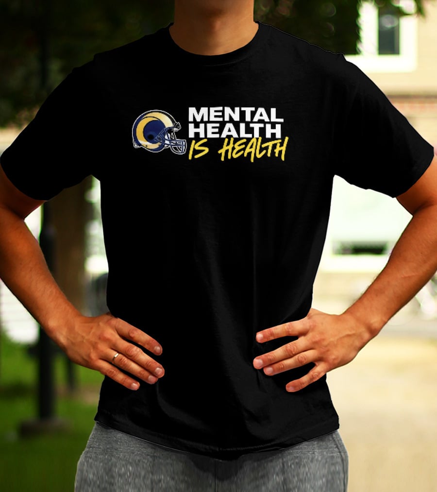 Los Angeles Rams Mental Health Is Health Gold Helmet Horn T-Shirt