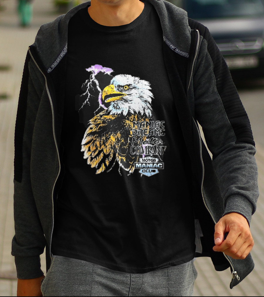 Maniac Dreams Motor Company Bald Eagle Purple Lightning Bolt Club T-Shirt